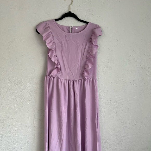 WOMAN Light Purple Ruffle- Accent Sleevless Midi Dress, Size M - Picture 2 of 6